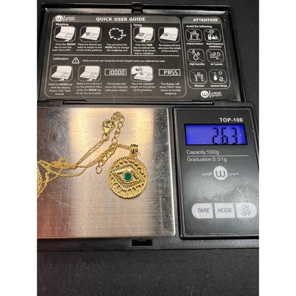 NEW Green onyx evil eye pendant and chain in gold over sterling silver - Picture 9 of 13